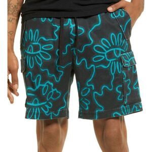 Nordstrom Cristina Martinez Print Cargo Shorts Black Iris Bud Blur MENS‎ SIZE M